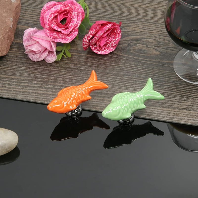 ESreake 5Pcs Fish Shape Ceramic Kids Drawer Knobs, Cute Cartoon Animal Cabinet knobs with 3 Kinds of Screws,Candy Color Baby Boys Girls Knobs Handles Pulls for Drawer Dresser Bookcase (5, Fish-Green) - Image 5